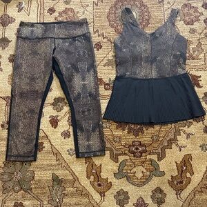 Lululemon Golden Godess Cashew Multi / Black two piece set top 8 leggings 6